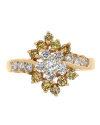 Fancy Yellow and White Diamond Cluster Ring
