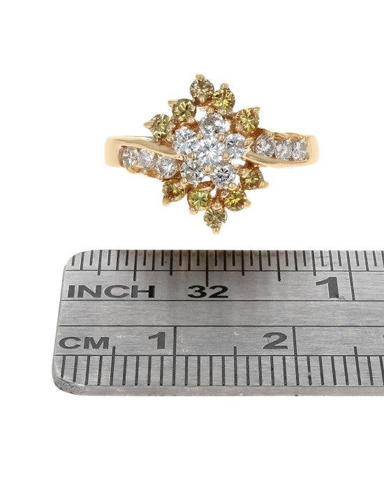 Fancy Yellow and White Diamond Cluster Ring