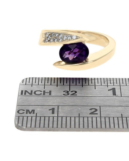 Checkerboard Cushion Amethyst and Diamond Pave Bypass Ring