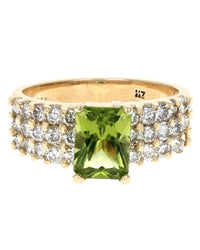 Peridot and 3 Row Diamond Shoulder Ring in Yellow Gold