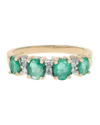 Alternating 3 Row Emerald and Diamond Rooftop Ring in Yellow Gold
