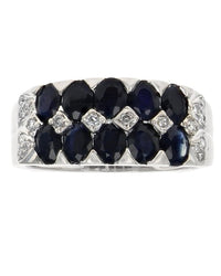 2 Row Blue Sapphire and Diamond Accent Ring in White Gold