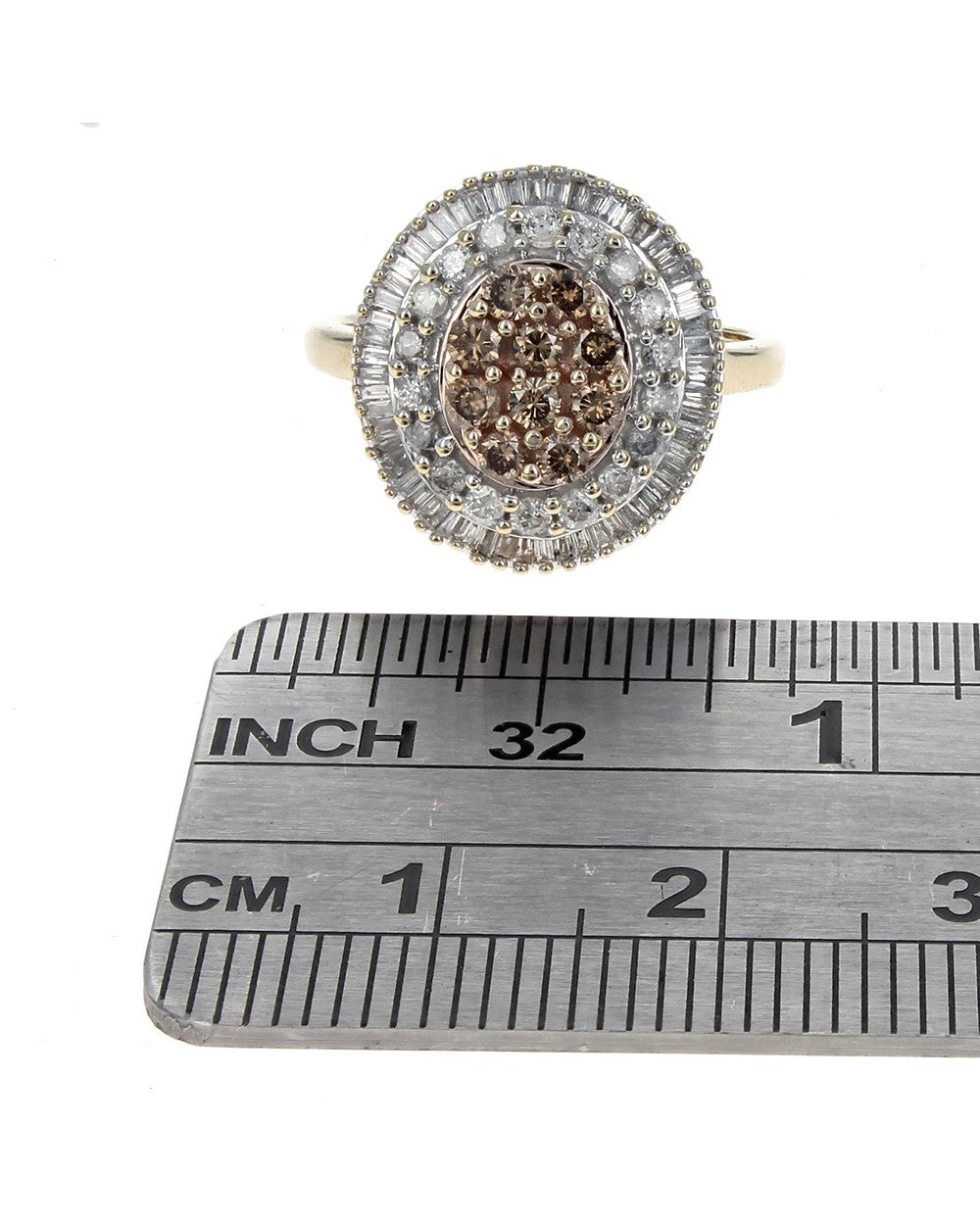 Brown and White Diamond Double Halo Ring