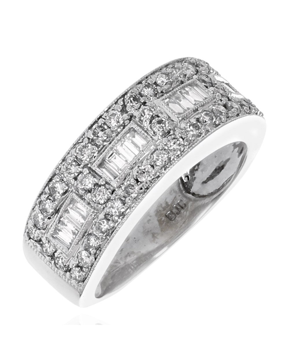 Diamond Milgrain Accent Tapered Ring in White Gold