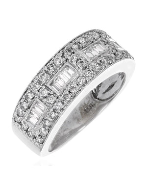 Diamond Milgrain Accent Tapered Ring in White Gold
