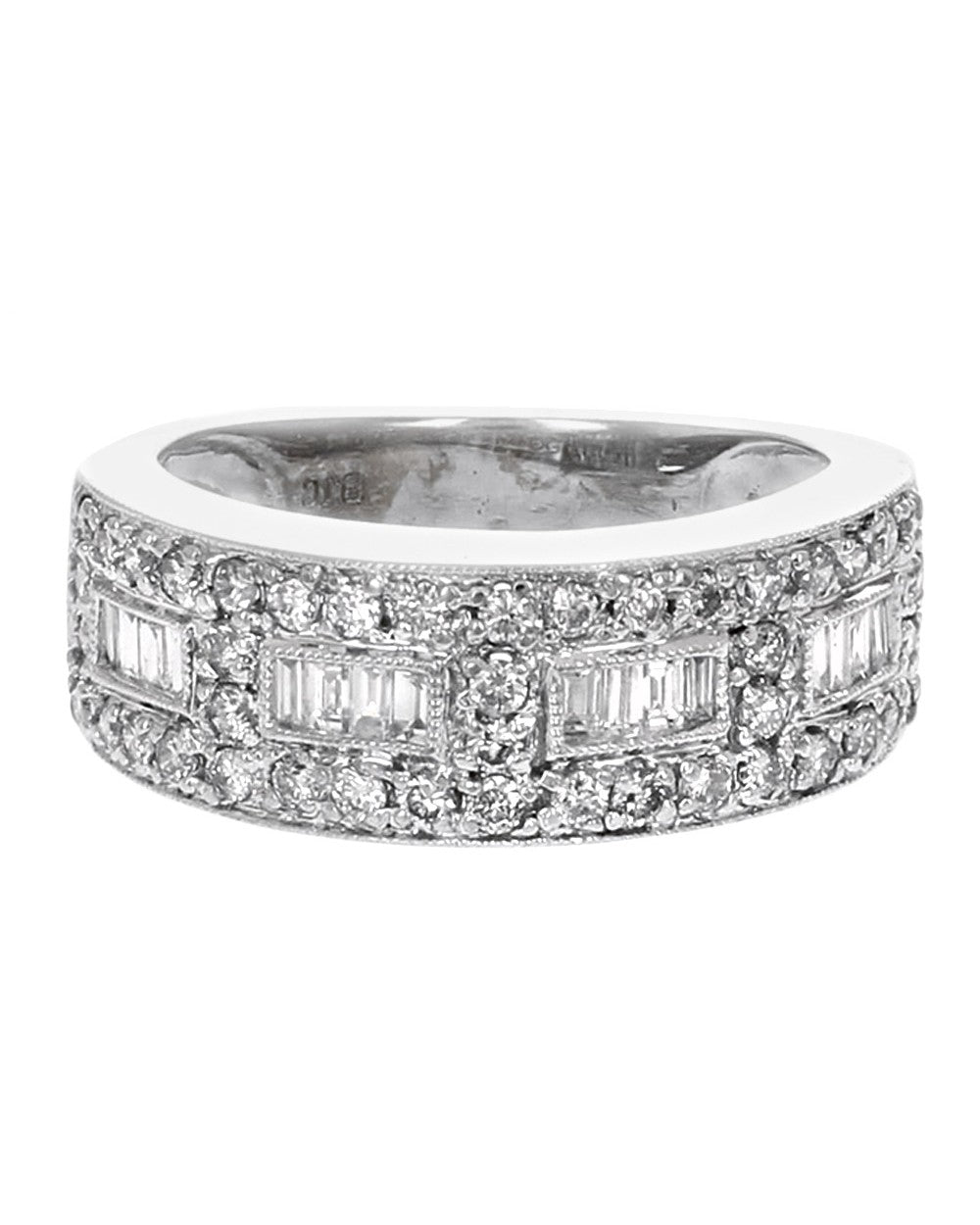 Diamond Milgrain Accent Tapered Ring in White Gold