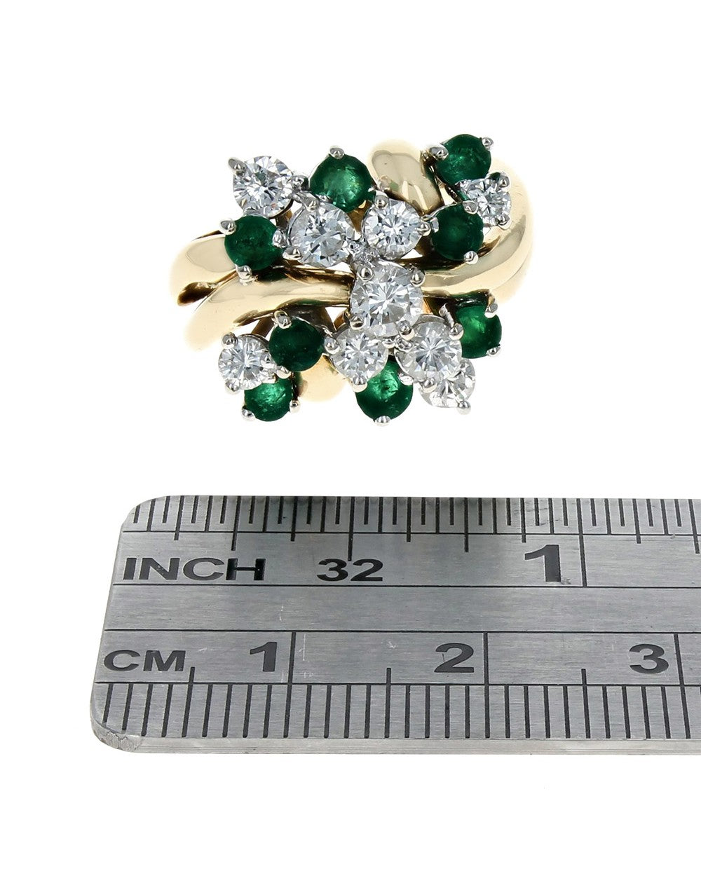 Emerald and Diamond Cluster Ring
