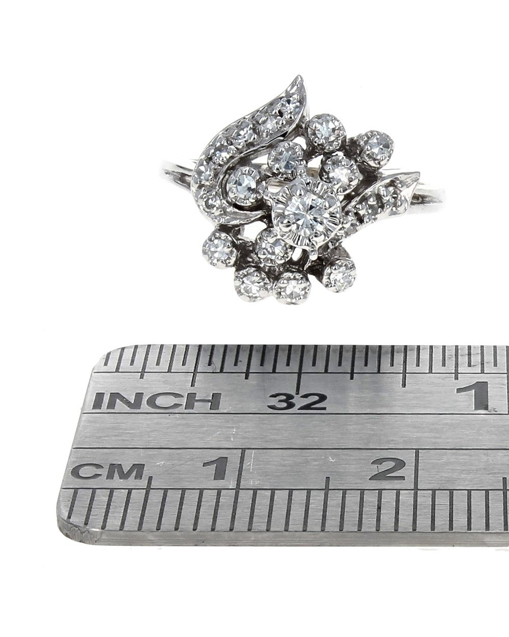 Diamond Ribbon Cluster Ring in White Gold
