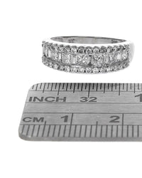 3 Row Mixed Cut Diamond Ring in White Gold