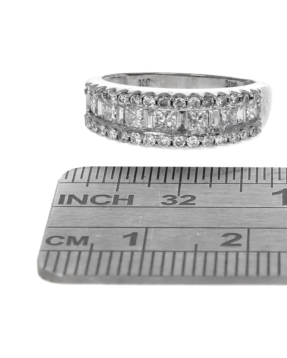 3 Row Mixed Cut Diamond Ring in White Gold