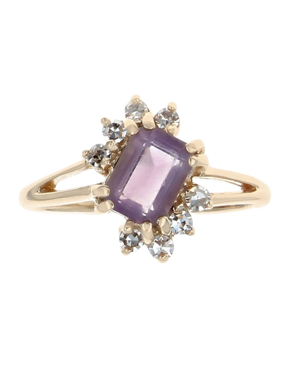 Amethyst and Diamond Bypass Ring in Yellow Gold