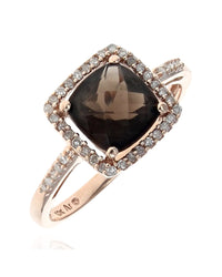 Smoky Quartz and Diamond Halo Ring in Rose Gold