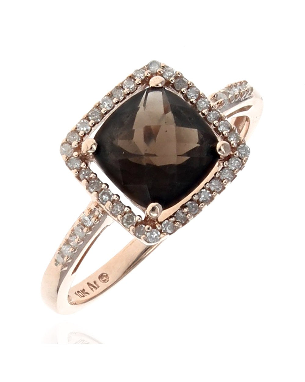 Smoky Quartz and Diamond Halo Ring in Rose Gold