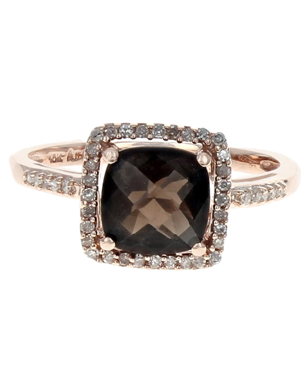 Smoky Quartz and Diamond Halo Ring in Rose Gold