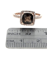 Smoky Quartz and Diamond Halo Ring in Rose Gold