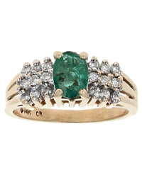 Emerald and Diamond Rooftop Ring in Yellow Gold