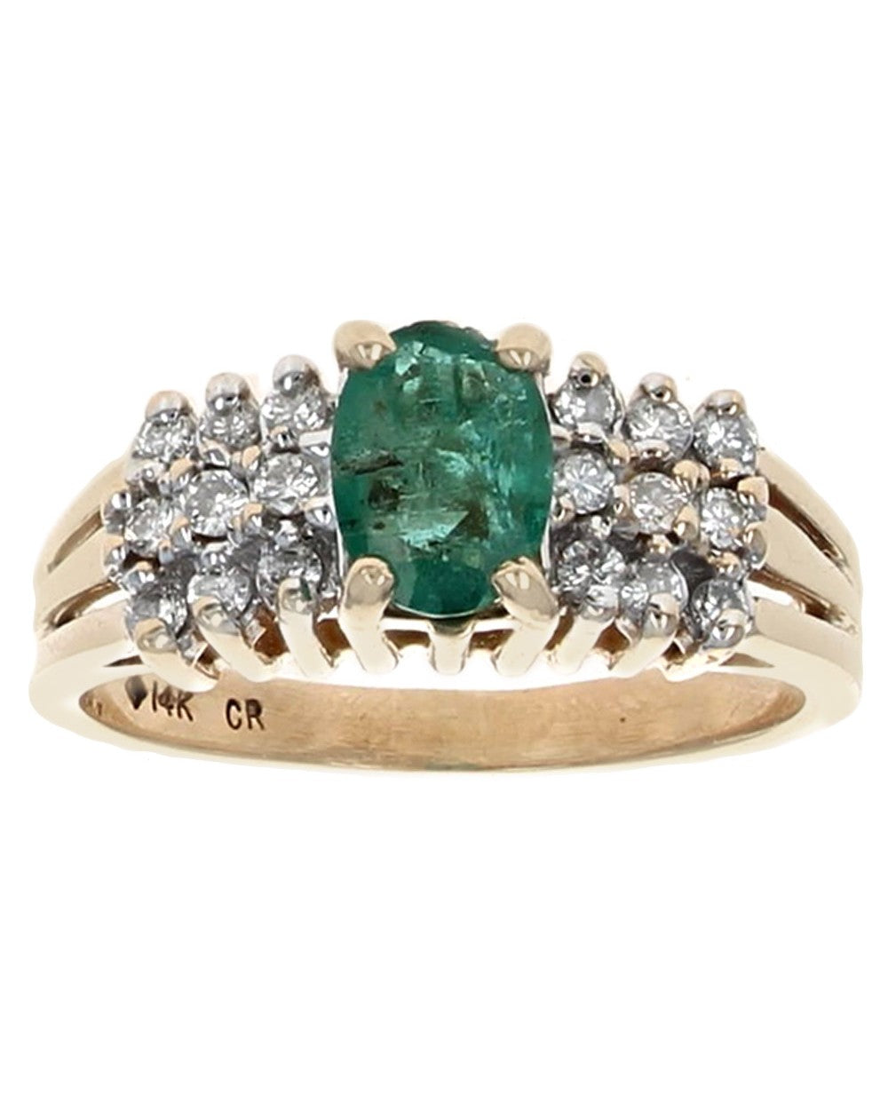 Emerald and Diamond Rooftop Ring in Yellow Gold