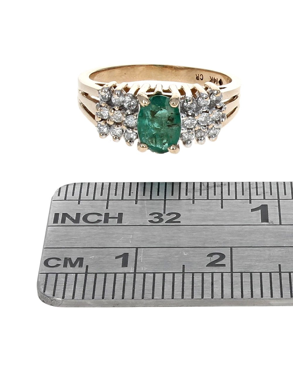 Emerald and Diamond Rooftop Ring in Yellow Gold
