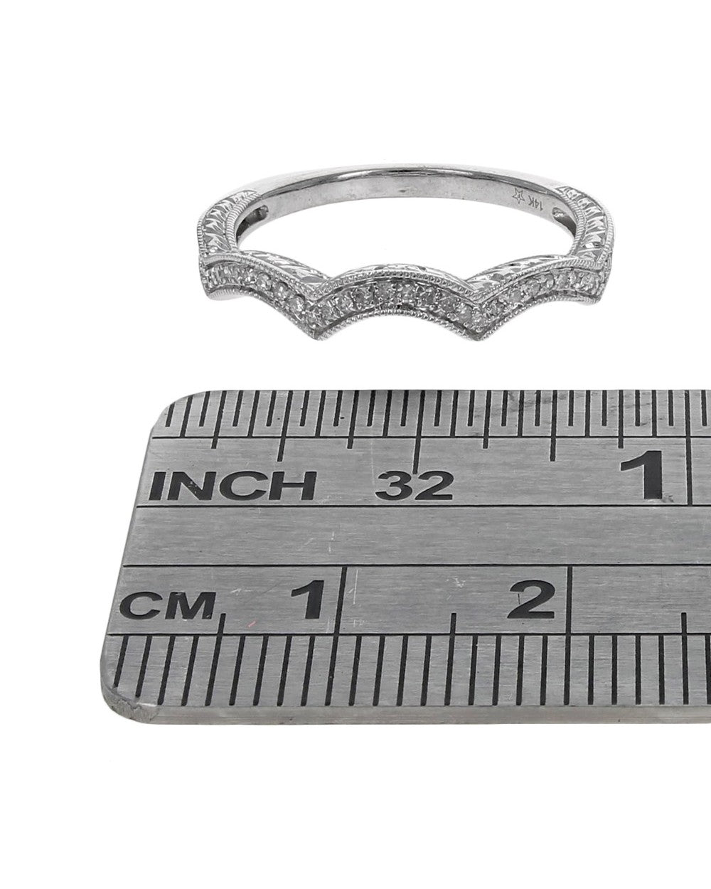 Diamond Scallop Edge Milgrain Accent Ring Guard in White Gold