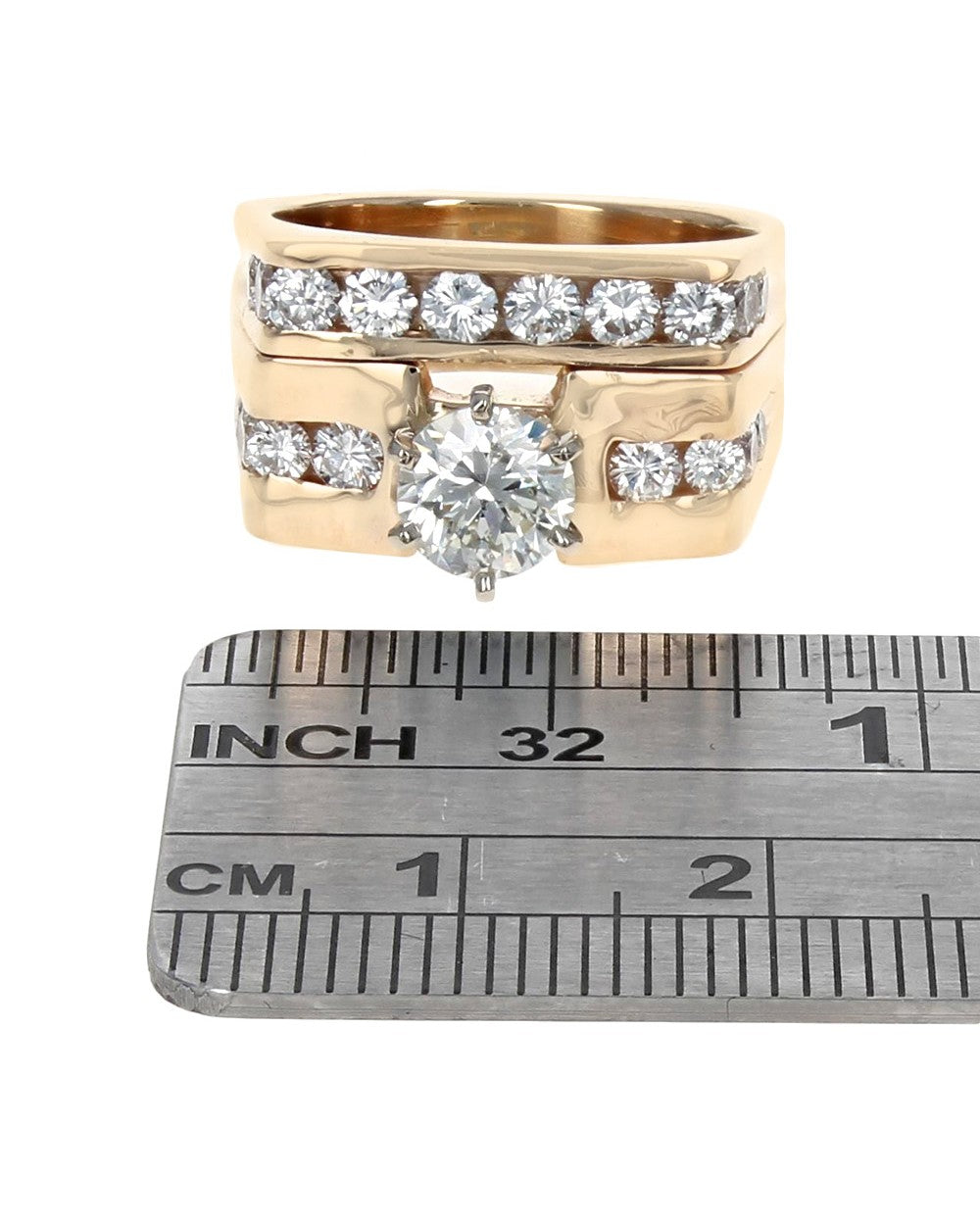 Diamond Wide Square Shank Wedding Set in Yellow Gold