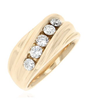 Gentlemen's Diamond Diagonal Fluted Ring in Yellow Gold
