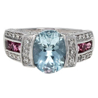 Aquamarine, Pink Tourmaline and Diamond Fashion Ring