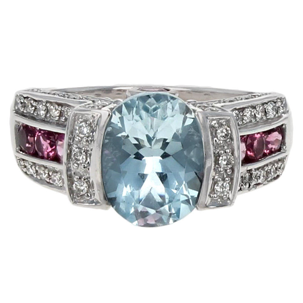Aquamarine, Pink Tourmaline and Diamond Fashion Ring