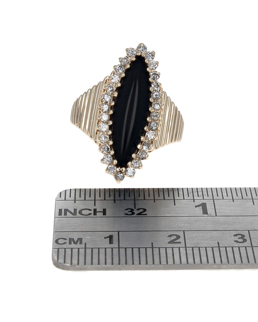 Black Jade and Diamond Marquise Shaped Ring