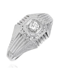 Vintage European Diamond Solitaire Etched Ring