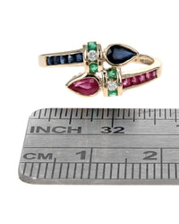 Ruby, Sapphire, Emerald and Diamond Bypass Ring