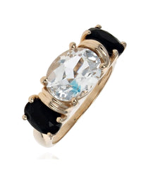 3 Stone White Topaz and Black Onyx Ring