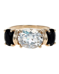 3 Stone White Topaz and Black Onyx Ring