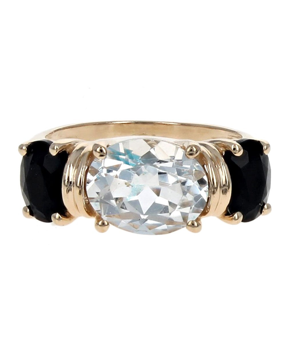 3 Stone White Topaz and Black Onyx Ring