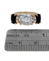 3 Stone White Topaz and Black Onyx Ring