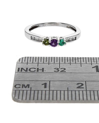 Emerald, Amethyst, Green Tourmaline, and Diamond Ring in White Gold