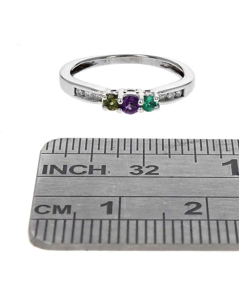 Emerald, Amethyst, Green Tourmaline, and Diamond Ring in White Gold