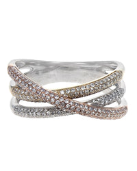 Pave Diamond Crossover Ring in White, Rose, and Yellow Gold