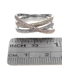 Pave Diamond Crossover Ring in White, Rose, and Yellow Gold