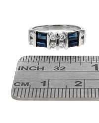 Blue Sapphire and Diamond Tapered Ring in White Gold