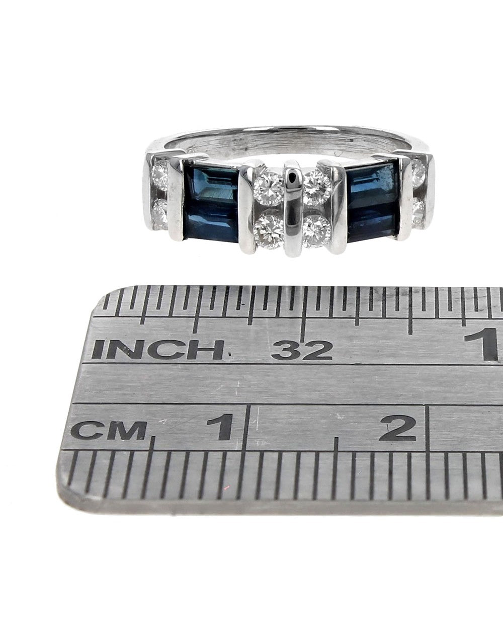 Blue Sapphire and Diamond Tapered Ring in White Gold