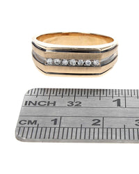 Gentlemen's Diamond Fluted Flat Top Ring in White and Yellow Gold