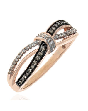 Diamond Open Cut Ribbon Crossover Ring in Rose Gold