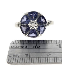 Iolite and Diamond Accent Flower Ring in White Gold