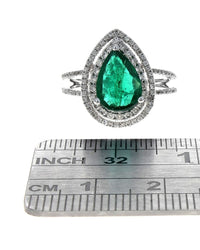 Pear Shaped Emerald and Diamond Double Halo Ring