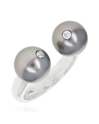 Gauthier Black Tahitian Pearl and Diamond Accent Open Ring in White Gold