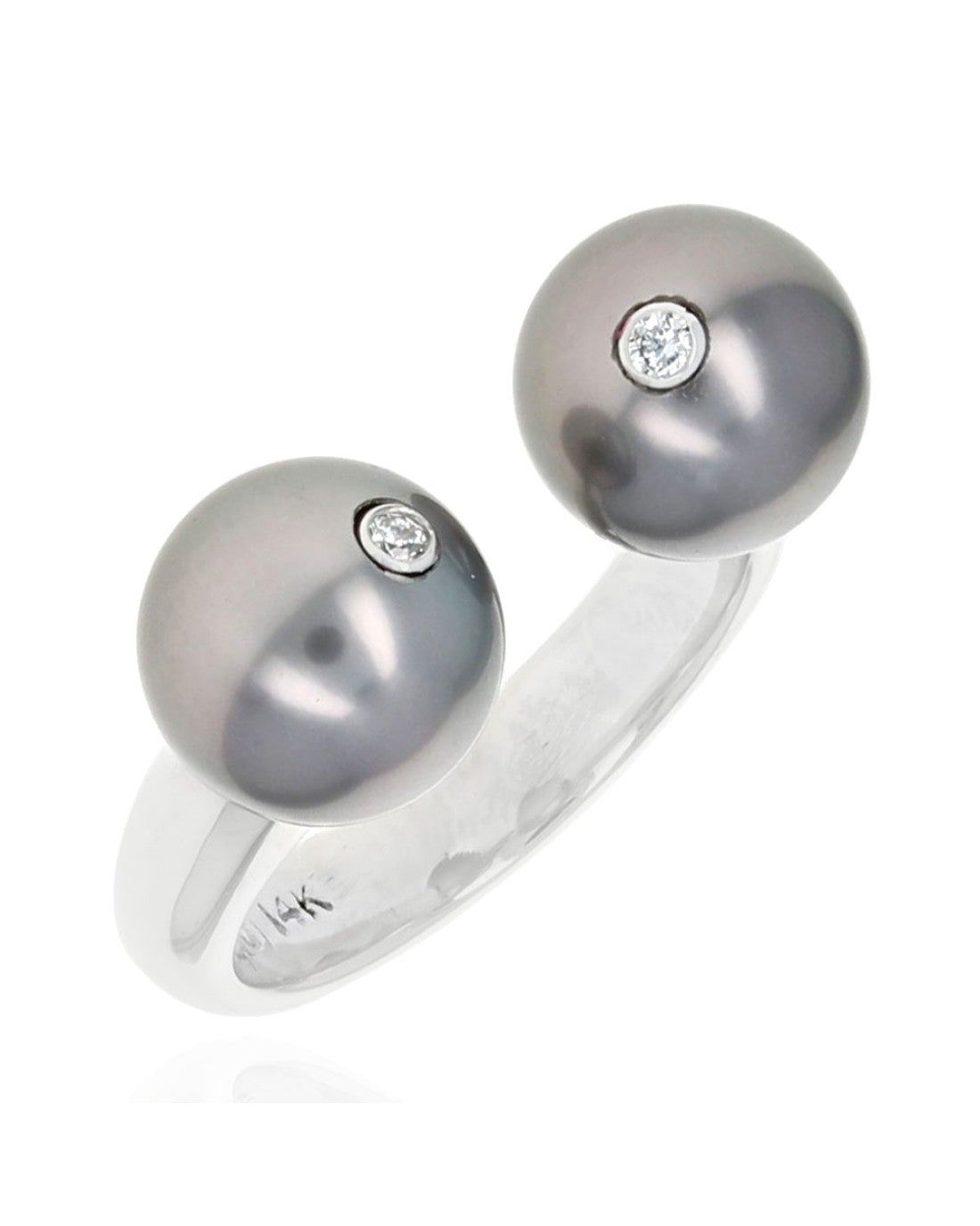 Gauthier Black Tahitian Pearl and Diamond Accent Open Ring in White Gold