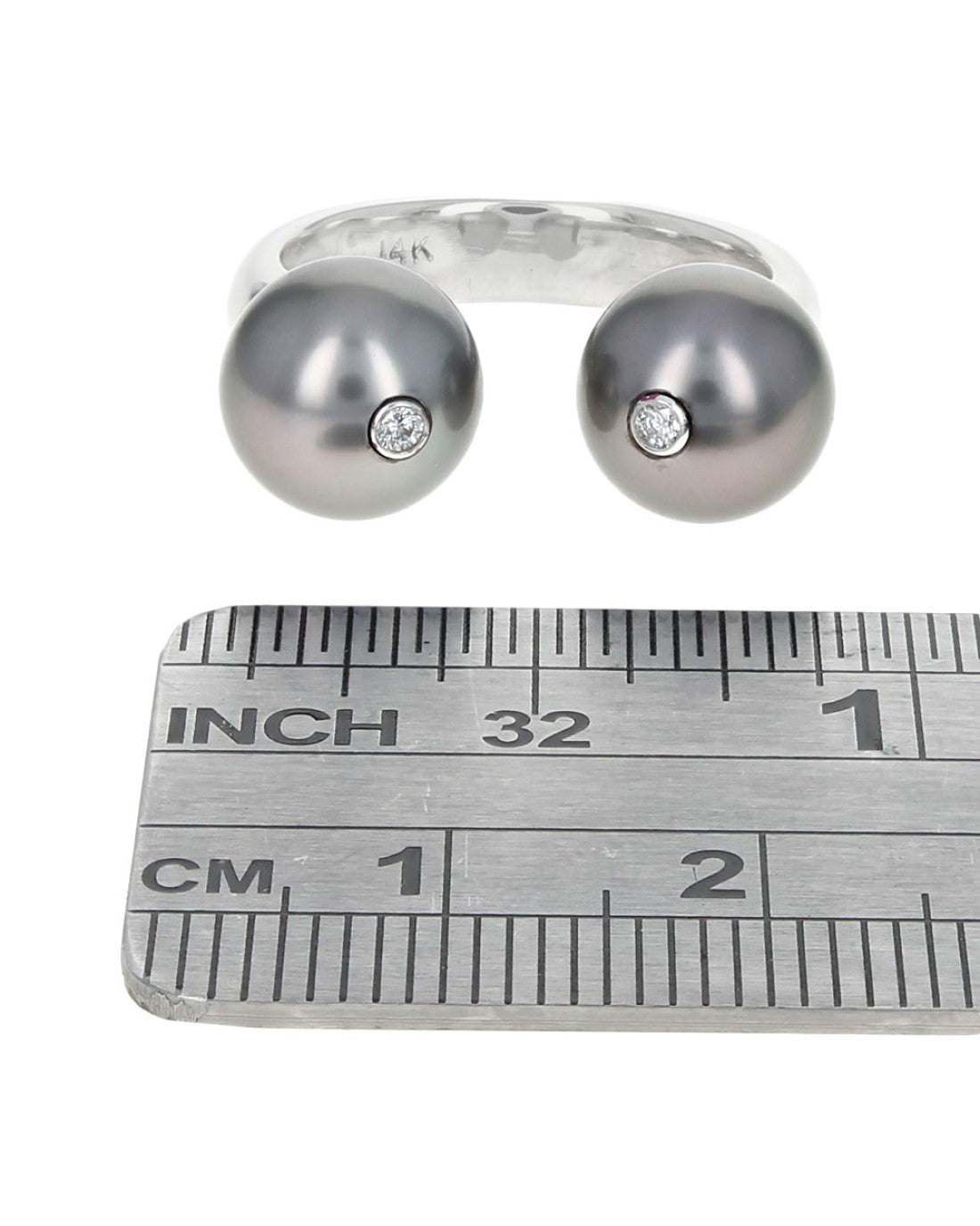 Gauthier Black Tahitian Pearl and Diamond Accent Open Ring in White Gold