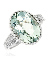 Prasiolite and Diamond Milgrain Accent Ring in White Gold