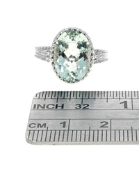 Prasiolite and Diamond Milgrain Accent Ring in White Gold
