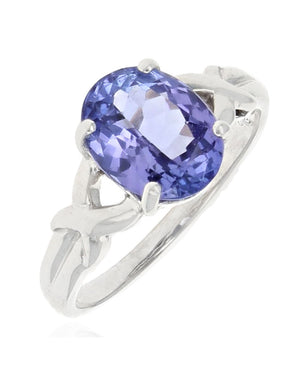 Tanzanite Solitaire Crossover Split Shank Ring in White Gold